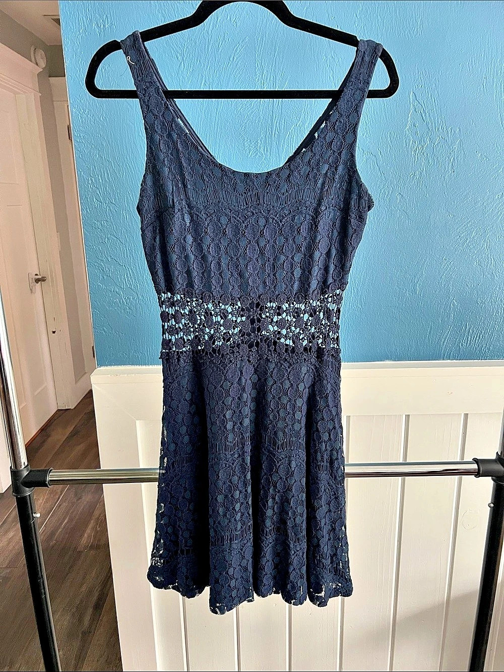 Lace Mini Dress in Blue Like New
